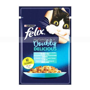 غذای مرطوب گربه فلیکس با ساردین و ماهی سالمون در ژله FELIX CON SARDINE E SALMONE IN GELATINA