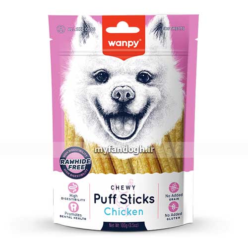 تشویقی استیک‌ پفکی با طعم مرغ ونپی Wanpy Puff Sticks Chicken Recipe