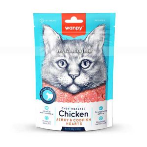 تشویقی گربه ونپی قلبی مرغ و ماهی کاد Wanpy Chicken Jerky & Codfish Heart