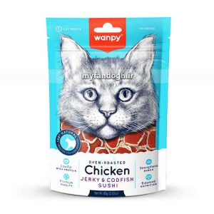 تشویقی گربه ونپی مدل سوشی مرغ خشک و ماهی کاد Wanpy Chicken Jerky & Codfish Sushi