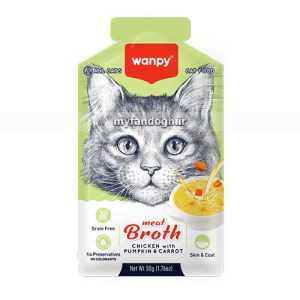 سوپ گربه ونپی گوشت مرغ با کدو حلوایی و هویج WANPY Meat Broth Chicken With Pumpkin & Carrot For Cat